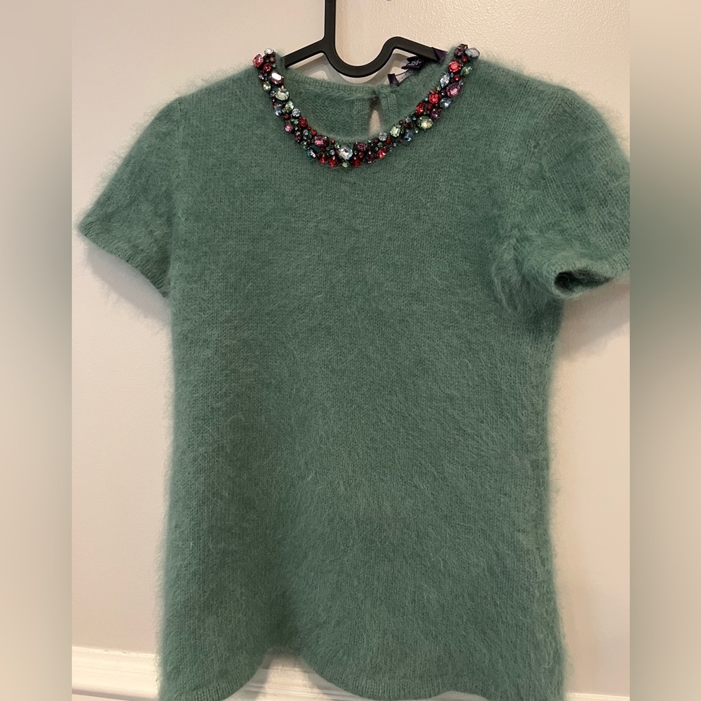 ralph lauren collection 100% angora Short-sleeved sweater with fancy rhinestone